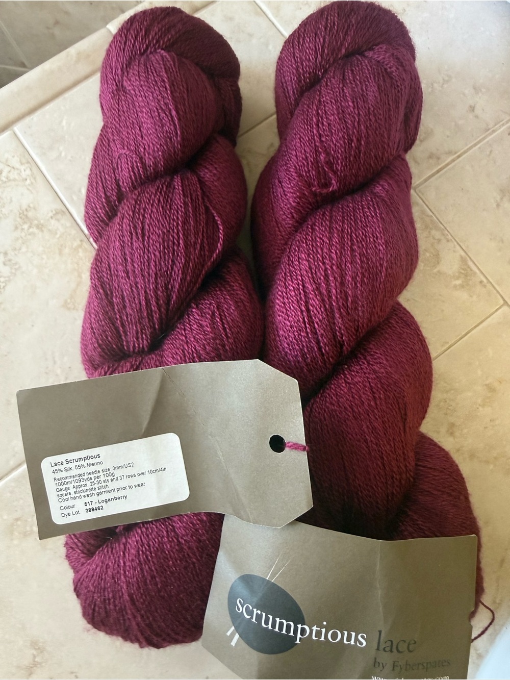 Scrumptious Lace by Fyberspates Silk/Merino Blend Yarn Wrap - Deep Berry 2 Hanks